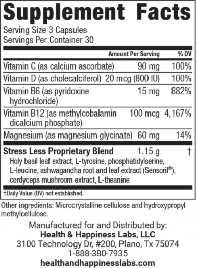 Health and Happiness Stress Less Ingredients